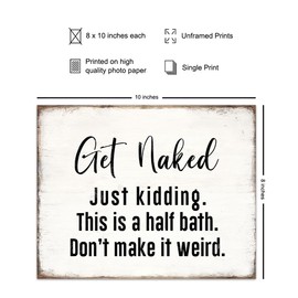 Get Naked Sign funny Quotes - Boho Bathroom Decor - Black Bathroom Decor - funny Sayings Bathroom Wall Art - Half Bath Decor - Modern Farmhouse Wall Decor for Modern Bathroom - Rustic Bathroom Decor