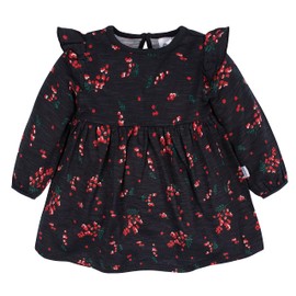 Gerber Baby Girls' Toddler 2-Pack Long Sleeve Dresses, Black Holly Berries, 0-3 Months