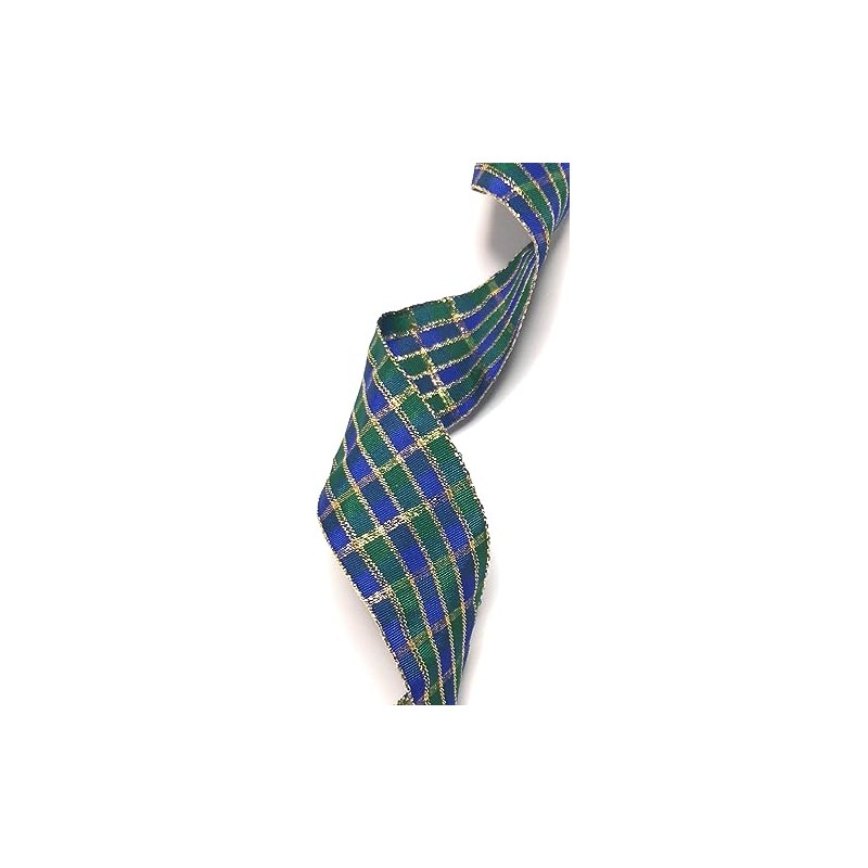 Ribbon 25 m x 40 mm Blue Green Gold Checked