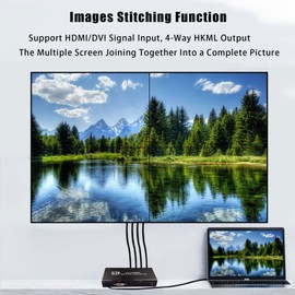Video Wall Controller, 4K x 2K HD Seamless Splicing Professional Processor with HDMI+DVI+RS232 Input, 4 Way HDMI & SPDIF Output 180 Degree Rotate TV Wall Display 2x2, 1x2, 1x3, 1x4, 2x1, 3x1, 4x1