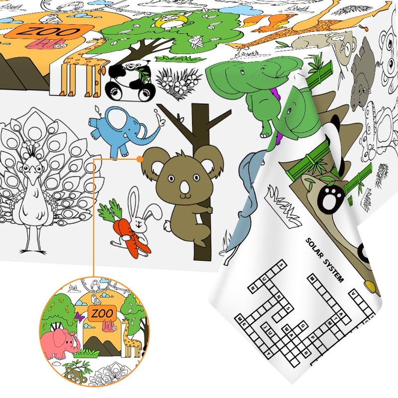 AYESY Zoo Coloring Tablecloth, DIY Kids Party Tablecloth, Giant Colouring