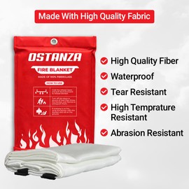 Ostanza Emergency Fire Blanket | Pack of 5 Fire Blankets Emergency for Home and Kitchen with Hook | 39" x 39" Fiberglass Emergency Blankets for Camping, School, Car, Warehouse