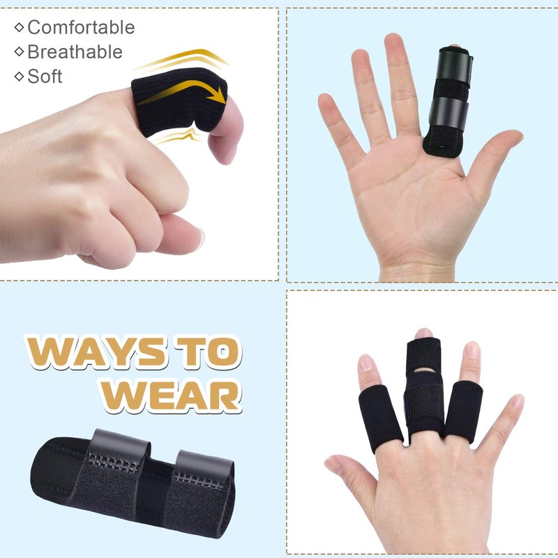 Finger Splints, 2pcs Finger Braces with 6pcs Nylon Sleeves for