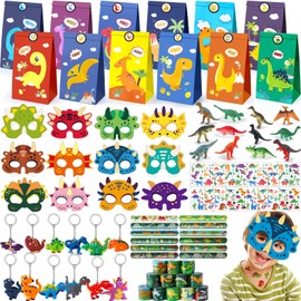 Tacobear Dino Party Bag Children's Birthday Boy with Gift Bags Dino Mask Snap Bracelet Key Ring Mini Dinosaur Figures Tattoos Pinata Filling Children Give Aways Guest Gifts