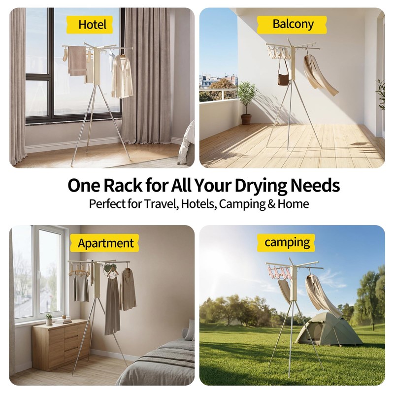 BIREN Foldable Clothes Drying Rack Tripod Clothes Rack with Clips