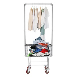 LYNICESHOP Steel Wire Laundry Cart, Laundry Butler Storage Rack 27 * 22 * 67'' Anti-Rust Coating Wire Laundry Cart w/Wheels Laundry Wire Basket Cart Laundry Basket Cart for Homes, Hotels, Bathrooms