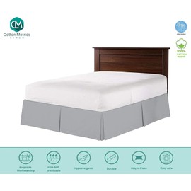 Premium King Size Bedskirt 100% Cotton Blend Silver Bed Skirt King Size 16" Drop Length, Tailored Fit, Elegant Pleated Style - Silver