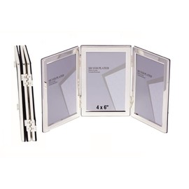 4 x 6-inch Silver Flat Edge TRIPLE PORTRAIT Photo Frames - Velveteen Backing - Tarnish Resistant (4 x 6-inch)