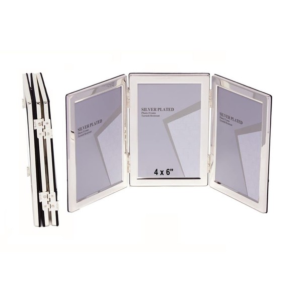 4 x 6-inch Silver Flat Edge TRIPLE PORTRAIT Photo Frames