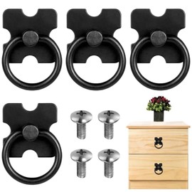 AUTUUCKEE 4 pcs Drawer Handles and Ring Pull, Decorative Furniture Door Drawer Handles and Ring Pull with Screws, Vintage Metal Drawer Knobs Pulls Handles Used for Wardrobe Cupboard Cabinet(Black)
