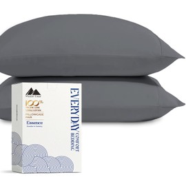 Mayfair Linen 100% Organic Cotton Percale Pillow Cases Standard/Queen Size Set of 2 - Percale Pillowcases Standard/Queen, Soft Cooling Pillow Cases for Sleeping, Cotton Pillow Covers - Dark Grey