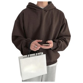 RoseSeek Men's Oversized Hoodie Long Sleeve Drop Shoulder Hooded Sweatshirts Loose Basic Pullover Tops Coffee Brown Small