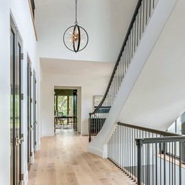 KSANA Modern Farmhouse Chandelier, 6 Light Orb Starburst Chandelier Mid-Century Black and Gold Pendant Light for Kitchen, Dining Room, Foyer, Hallway