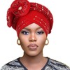 Woeoe Beanie Cap Head Wrap Red Rhinestones Head Scarf Twisted