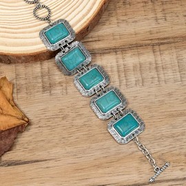 Secret for Longevity Metal Silver Tone Western Southwest Navajo Style Resin Turquoise Chunky Chain Link Statement Bracelet
