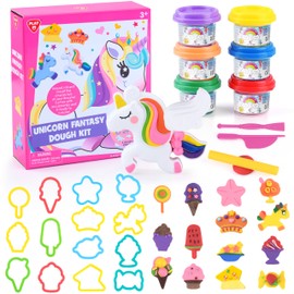 PLAY Modelling Clay Set for Children Ice Cream and Unicorn Set – Beginners Modelling Clay Accessories from 3 Years, Children's Clay Kitchen Creations with Kneading Tool 6 Cans of Modelling Clay, Gift
