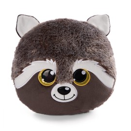 NICI GLUBSCHIS Raccoon Clooney Cushion, 33 x 32 cm, Round Cuddly Cushion Made of Soft Plush, Decorative Cushion for Children and Adults, 48586, Great Gift Idea, Brown