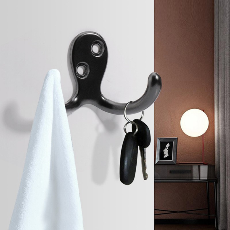 10pcs Black Double Prong Coat Hooks Wall Mounted Retro High
