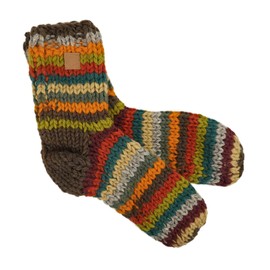 Pachamama Women 100% Wool Bed Sofa Socks Handknitted Chunky Stripe Multicoloured Medium 4-7 Handmade Extra Warm Fair Trade
