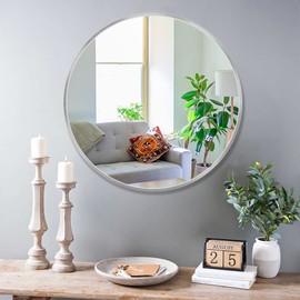 Itrue Round Mirror Silver 36 Inch for Bathroom Circle Mirrors for Wall Decorative Brushed Metal Frame Mirror for Living Room Bedroom, Entry