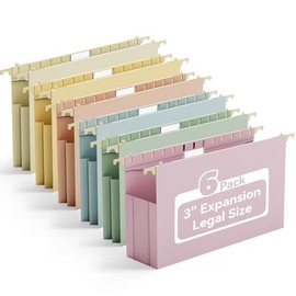 Ansook - Carpetas de plástico para colgar de tamaño legal, resistente carpeta de archivos expandible de 3 pulgadas con pestañas, paquete de 6 carpetas