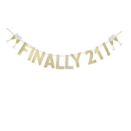 Finally 21 Banner, Gold Glitter 21st Birthday Party Sign Decorations Supplies