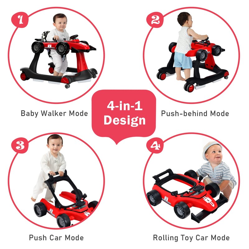 BABY JOY 4-in-1 Baby Walker, Foldable Activity Walker with Adjustable