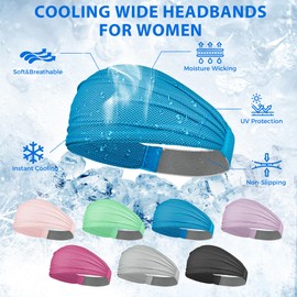 Sukeen Wide Headbands for Women, Instant Cooling Elastic Non-Slip Workout Headbands, Moisture-Wicking Sports Sweatbands for Gym, Yoga, Running, Fitness, 4 Pack, Blue/Macaron Pink/Mint Green/Lauva