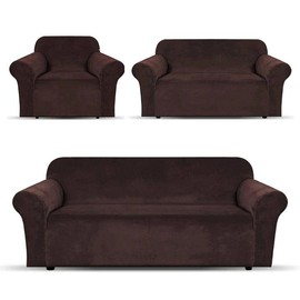 Sapphire Home 3-Piece Couch Cover Set, Sofa, Loveseat, and Arm Chair Slipcovers, Form fit Stretch, Wrinkle Free, Furniture Protector, Sofa Covers for Living Room, Microsuede (Coffee/Brown)