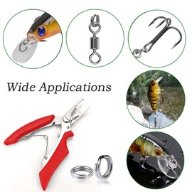 Alloygold Pack of 201pcs Fishing Stainless Steel Split Rings 5 Sizes and Plier Set（red）, Split Ring Capable of withstanding Large tensile Force and Fishing Plier Tool Kit