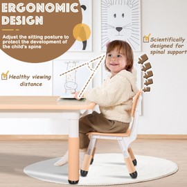 HAPPYMATY Kids Table and Chair Set, Height Adjustable Toddler Table and 6 Chairs Set for Ages 2-12, Graffiti Desktop, Non-Slip Legs, Arts & Crafts Table, Children Activity Table for Daycare Classroom