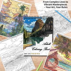 OSIMIG Adult Colouring Books Set, 3 Colouring Books for Town, Nature, Geology, Colouring Book for Adults to Relax and Relieve Anxiety, 60 Patterns Spiral Bound, A4 Size with White Cardboard