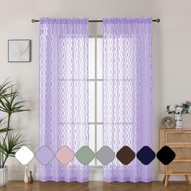 Aiyufeng Purple Sheer Curtains 84 Inch Length 2 Panels, Solid Lightweight Clip Jacquard Light Filtering Curtains for Bedroom Living Room, Modern Wavy Line Rod Pocket Curtains, Total 80 inches Width