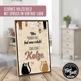 TypeStoff Wooden Sign with Saying - Cat - Vintage Look with Quote as Gift and Decoration on the Theme - HS-01049