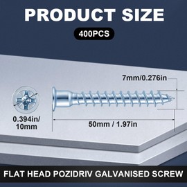 Blulu 400 Pcs 7 mm x 50 mm Confirmat Screws, Flat Head, Pointed Tail, Zinc Plated, M7 Confirmat Connecting Wood Screw