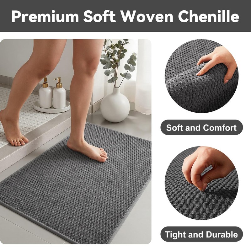 Triohero Bathroom Rugs Non Slip Washable, Super Absorbent Thin Bath