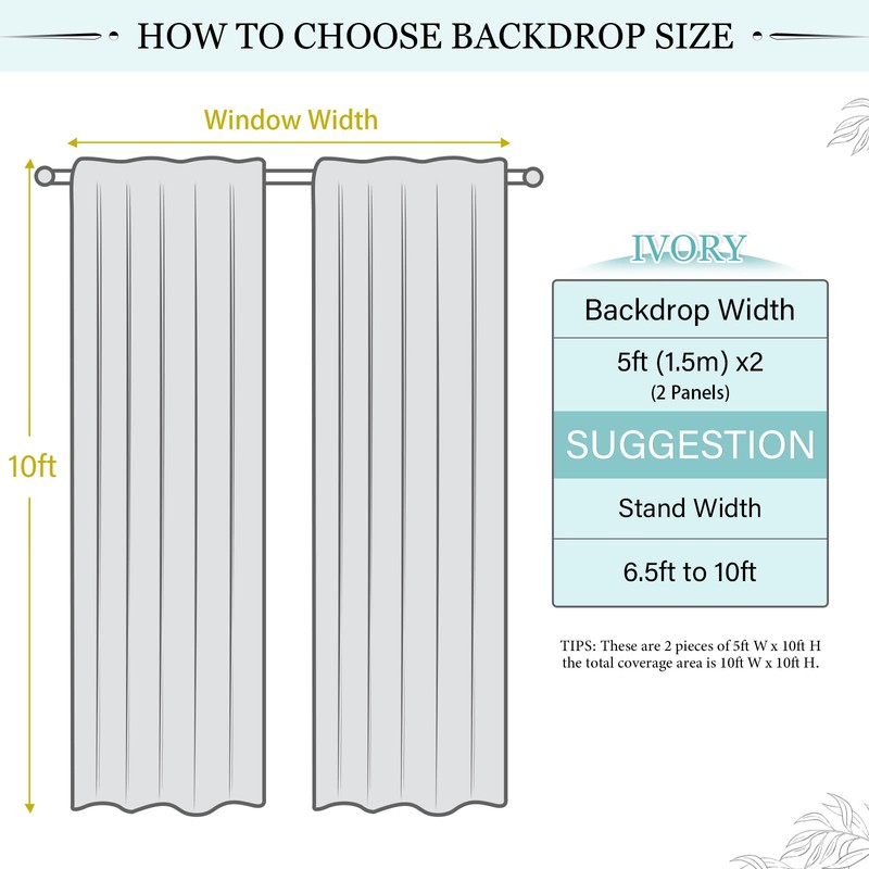 Chiffon Backdrop Curtain Ivory 5ft x 10ft 2 Pieces Cream