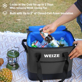WEIZE 24 can Soft Cooler,Insulated Lunch Bag,Floating Cooler Leak-Proof with Zipper,Portable Ice Chest Bag for Beach, Drink, Beverage, Travel, Camping, Picnic, Car, Trips, Black