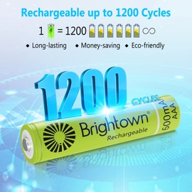Brightown Rechargeable AAA Batteries, 600mAh NiMH Precharged Triple A Solar Batteries for Solar Lights and Household Devices
