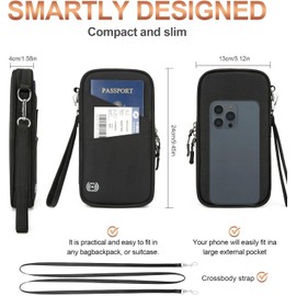 H HOME-MART RFID Travel Passport Wallet and Passport Holder with Crossbody Strap,Family Passport Holders-Travel Accessories H Document Airplane Holiday Unisex Passport Wallets Cover Case