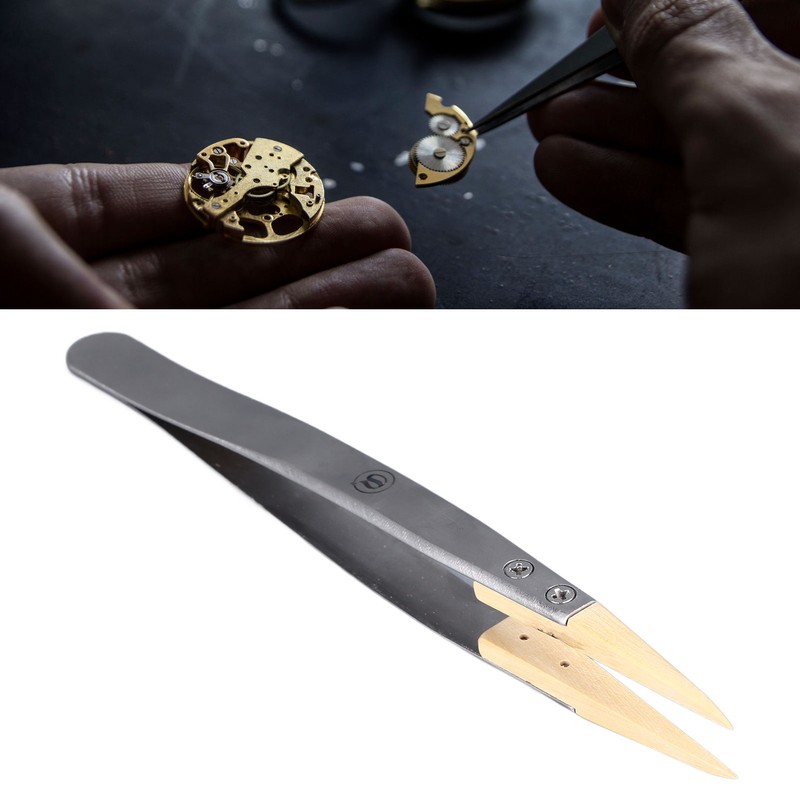 Anti Magnetic Tweezers with Replaceable Pointed Wooden Tips Watch Repair