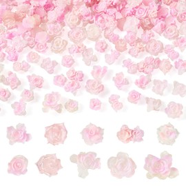 200Pcs Mini Pink Flower Charms for Crafts 3D Rose Flower Flatback Resin Cabochons Tiny Floral Embellishments Slime Charms for Scrapbooking Bride Hair Clip Photo Frame Glasses Decor