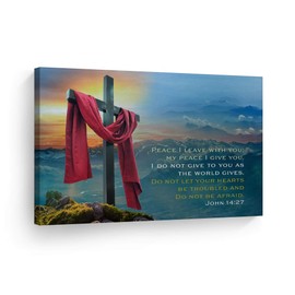 Smile Art Design Scripture Wall Decor Canvas Print Bible Verse John 14:27 Do Not Be Afraid Jesus Lord God Christ Pray Cross Religious Family Room Home Decor Christian Art Ready to Hang - 19x28