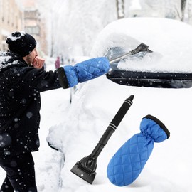 Lyneun Car Ice Scraper with Glove, Windscreen Scraper Car with Glove, Ice Scraper with Non-Slip Handle, Extendable Ice Scraper Car for Vehicle Windscreen and Household Windows (Blue)