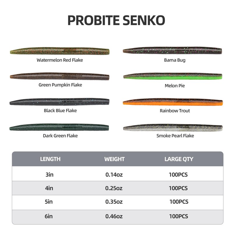 Soft Fishing Worm 100PCS, 3/4/5/6" Mega Value Pack Senko Style