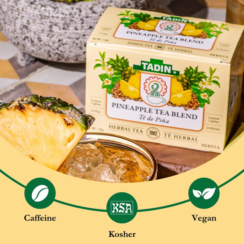Tadin Pineapple Herbal Tea, Contains Caffeine, Individually Wrapped Tea Bags,