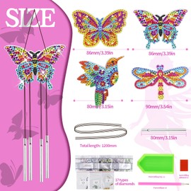 Diamond Painting 5D Wind Chimes Double Sided Diamond Painting Sun Catcher 4-Piece Butterfly Hummingbird Wind Chimes Pendant Set Craft Set for Window Decoration Garden Decoration Crafts