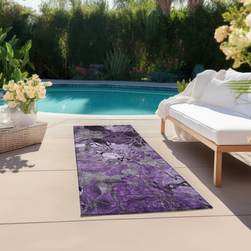 Homeroots 2' X 8' Purple Abstract Washable Indoor Outdoor Runner