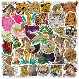 Cheetah Stickers 50 Pcs Waterproof Cartoon Animal Stickers for Skateboard Water Bottle Laptop Scrapbook Luggage Guitar Bicycle Cars,Vinyl Cute Funny Leopard Sticker for Kids Teens Adults