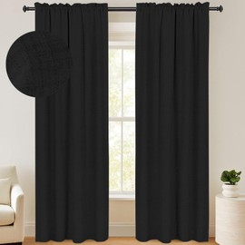 100% Blackout Shield Linen Blackout Curtains 108 Inches Long 2 Panels Set, Blackout Curtains for Bedroom/Living Room, Thermal Insulated Rod Pocket Window Curtains & Drapes, 50W X 108L, Black